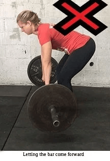 Don't let the bar come forward during your deadlift as shown here. 